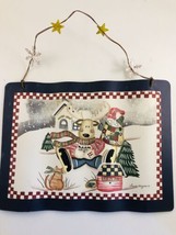 Laurie Korsgaden Painted Christmas Moose Lodge Tin sign 10 3/4&quot; x 8&quot; signed - £15.02 GBP