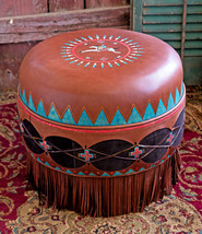 Deerskin Leather Tom Tom Ottoman Cayuse Indian Rider 18&quot; X 20&quot; Handmade Hasseck - £909.10 GBP