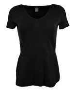 Ann Taylor Womens Black Ribbed V-Neck Peplum Blouse Top Medium Petite $5... - $44.66 CAD