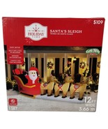 Holiday Time Santas Sleigh with Reindeer 12 ft Christmas Inflatable Yard... - $139.86