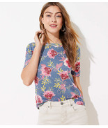 LOFT Blue Floral Flower Garden Elbow Sleeve Cotton Tee 532776 Women&#39;s Sh... - €17,78 EUR