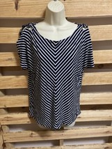 Cable &amp; Gauge Blue White Striped Blouse Top Woman&#39;s Size Large KG JD - £15.57 GBP