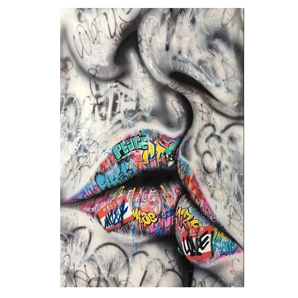 Abstract Graffiti Street Art Lover Kissing Canvas Painting Posters and Prints Ha - £39.57 GBP