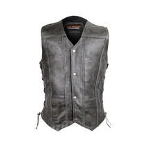 Vance Leather High Mileage Men&#39;s Distressed Gray 10 Pocket Vest - £92.78 GBP+