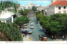 Vintage Bay Street Nassau Bahamas Postcard 1970s w Old Cars Horse &amp; Carriage - £5.90 GBP