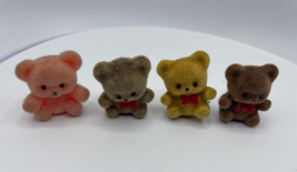 Vintage Lot of 4 Flocked Miniature 1&quot; Teddy Bears Dollhouse Children&#39;s Furniture - £5.97 GBP