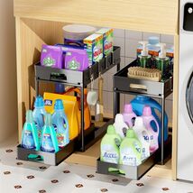 TidyLamu 2 Pack Double Sliding Under Sink Organizers 2 Tier Black - $380.57 MXN