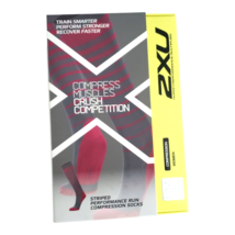 2XU Women&#39;s Striped Performance Run Compression Socks Cherry Pink / Grey Size L - £35.60 GBP