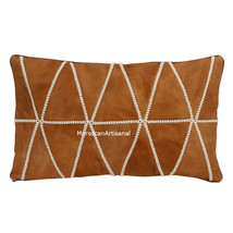 Moroccan Leather Pillow, Embroidered Traditional Throw Pillow Large Size 20&quot;X12&quot; - £55.45 GBP