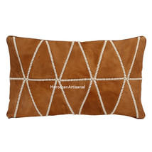 Moroccan Leather Pillow, Embroidered Traditional Throw Pillow Large Size 20&quot;X12&quot; - £51.53 GBP