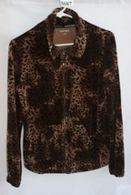 Ellen Traycy Brown Black Animal Print Collared Zipper Front Jacket Sz S #8687 - £8.99 GBP