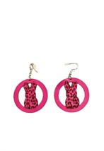 Southern Attitude women&#39;s wood earrings with leopard bunny in Hot Pink -... - $34.65