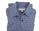 Express Mens 13-13.5 Extra Slim Long Sleeve Button Up Collared Blue Flor... - £12.68 GBP