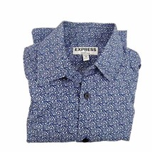 Express Mens 13-13.5 Extra Slim Long Sleeve Button Up Collared Blue Flor... - £12.54 GBP