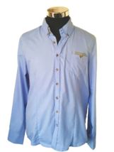 Wdblju Shirt Men&#39;s Size Large Fitted Cotton Button Front Blue Contrast trim - £9.34 GBP