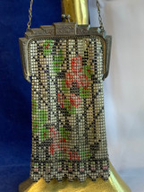 Vtg Whiting &amp; Davis Mesh Purse Multicolor Floral Wristlet Formal Hand Bag - £102.83 GBP