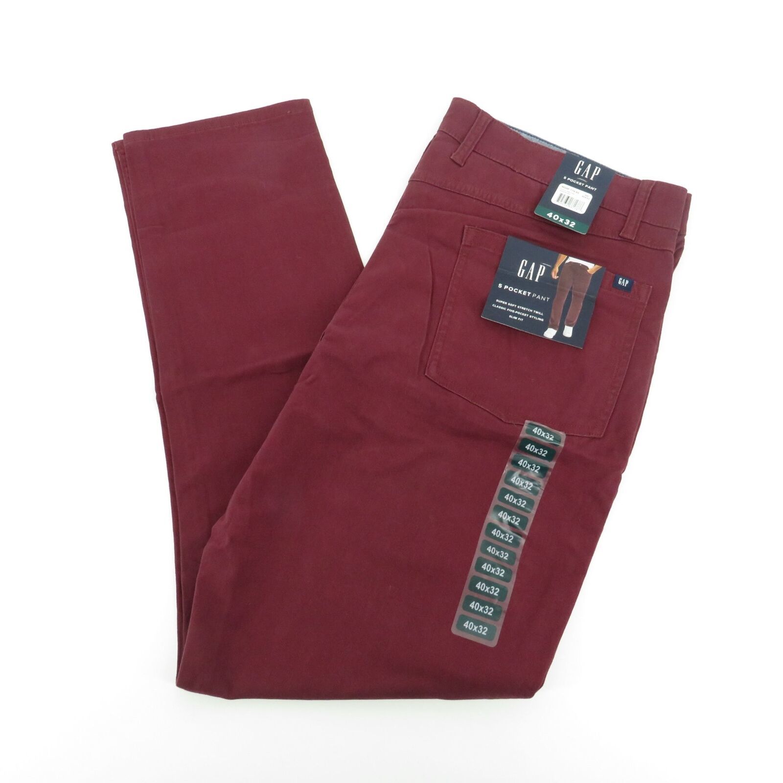 Gap Men's 5 Pocket Burgundy Pants Slim Fit 40x32 NWT $79.95 - £22.94 GBP