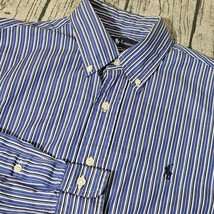 Ralph Lauren Shirt Mens Medium Blue Striped Custom Fit Button Up Pony Top - $22.97