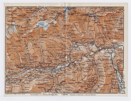 1911 Antique Map Vicinity Of Ilanz Glarner Alps Switzerland - £17.13 GBP