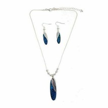 Mixit Necklace &amp; Earrings Jewelry Set Silver With Blue Green Inlay Necklace NEW - £15.28 GBP