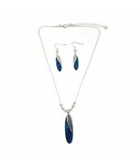 Mixit Necklace &amp; Earrings Jewelry Set Silver With Blue Green Inlay Neckl... - £14.31 GBP