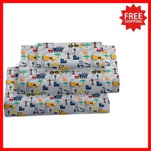 3-Piece Microfiber Twin Bed Sheet Set for Kids - Excavator Print &amp; Deep ... - $40.58