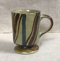 Vintage Japan Art Pottery Rustic Geometric Lines Pedestal Coffee Mug Cup... - £7.74 GBP