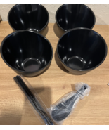 Large Black Ramen Soup Bowl Set for 4 Japanese Bowls w Chopsticks &amp; Spoo... - £43.37 GBP