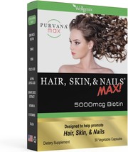 Wellgenix Purvana Max Hair, Skin, and Nails Vitamin - Double Strength Biotin 500 - £32.76 GBP