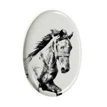 Mustang - Gravestone oval ceramic tile with an image of a horse. - $9.99