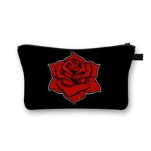 woman cosmetic organizer bag Red Roses Black 3D printing Cosmetic Bag Fashion la - £46.06 GBP