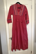 vintage indian cotton kurta maxi dress Tunic Pink Embroidered Beaded Poc... - $63.58