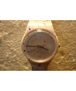 Swatch Watch white paint splatter new battery works clean used - £39.34 GBP
