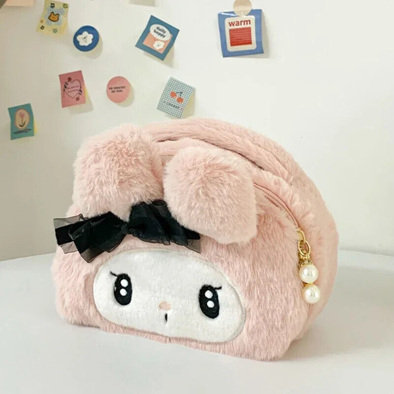Cute Kawaii Sanrio Plush Kuromi Make Up Cosmetic Bag Cartoon Large Capacity - $12.86