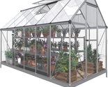 6X12 FT Hybrid Polycarbonate Greenhouse w Lockable Hinged Door 2 Vent Al... - £611.99 GBP