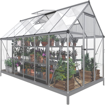 6X12 FT Hybrid Polycarbonate Greenhouse w Lockable Hinged Door 2 Vent Aluminum - £610.10 GBP