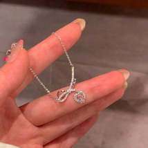 Bow Love Necklace Female Light Luxury Minority Design Zircon Chain Titanium Stee - £4.94 GBP