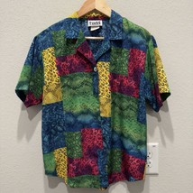 Vintage Teddi Rainbow Animal Print Blouse Shirt Size M Pearl Button Up W Pocket - $17.54