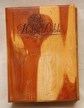 Holy Bible Wooden Cedar Hinged Storage Box Vintage - £23.35 GBP