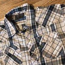 VINTGE Border Town Men’s Western Plaid Pearl Snap  Shirt Size XL Blue Gray - $8.40