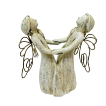 Vintage Distressed Sculpted Angels Holding Hands Figurine Resin and Metal 5.5&quot; - £10.59 GBP