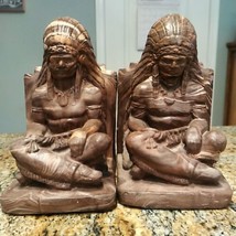 Vintage Swirly Indian Chief Statue Book Ends Rests Nice Heavy Vtg - £62.51 GBP