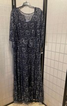 NWT Le Bos Long Lace Gown Navy &amp; Silver Size 16 - £51.56 GBP