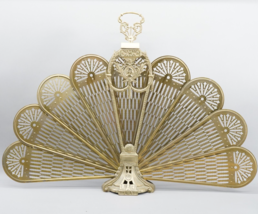 Antique Brass Art Deco / Victorian Folding &quot; Peacock &quot; Fan Fireplace Screen - $336.99