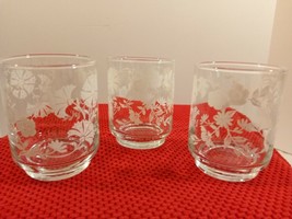 Set of 3 Vintage White Flowers Libbey Juice Glasses Floral Kitchen Barware Decor - £22.15 GBP