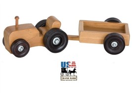 Farm Tractor With Garden Cart - Amish Handmade Farming Wood Montessori Toy Usa - $62.99