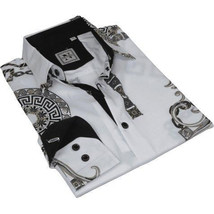 Men Sports Shirt by DE-NIKO Long Sleeves Fashion Print Soft Modal 2F008 White image 2