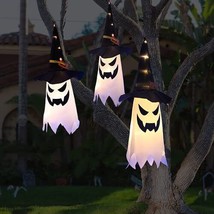 Halloween Decorations Outdoor Decor Hanging Lighted Glowing Ghost Witch Hat - £26.38 GBP