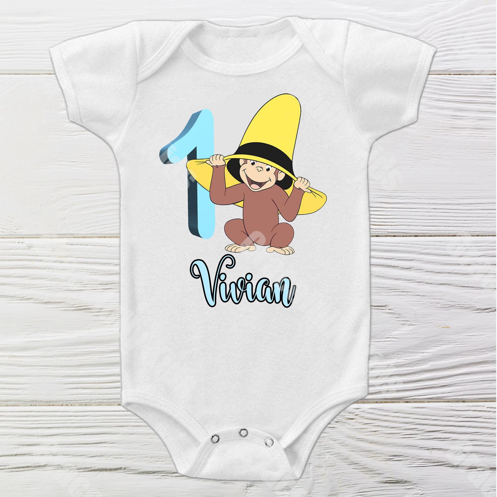 Curious George first birthday onesie Personalized Curious George bodysuit  - $12.95