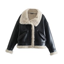 ZXQJ Women Fashion Thick Warm Winter Faux Leather Jacket Coat Vintage Long Sleev - £89.81 GBP